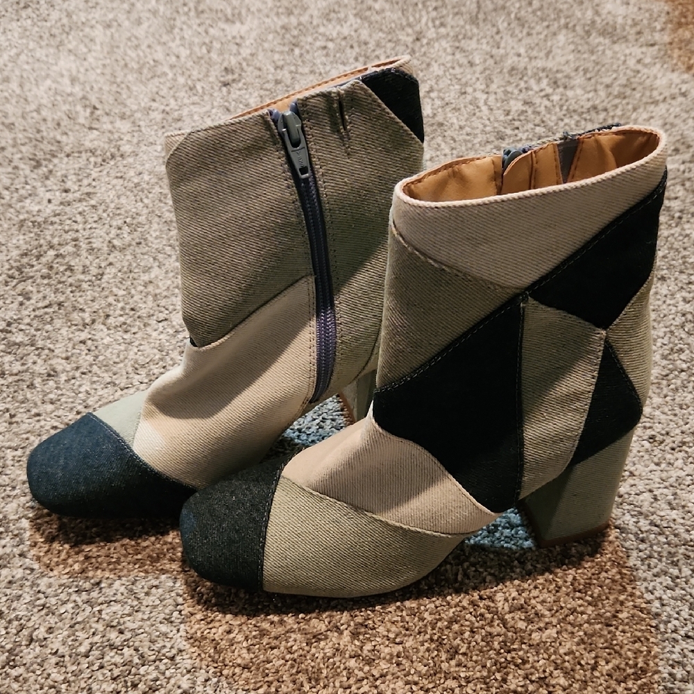 Versona Women's Patchwork Ankle Boots - Black, Gray, Cream